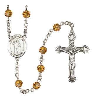 Sterling Silver 6mm Austrian Crystal Saint Columbkille Rosary in Topaz
