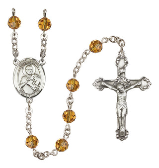 Sterling Silver 6mm Austrian Crystal Saint Viator of Bergamo Rosary in Topaz