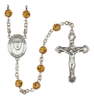 Sterling Silver 6mm Austrian Crystal Saint Damien of Molokai Rosary in Topaz