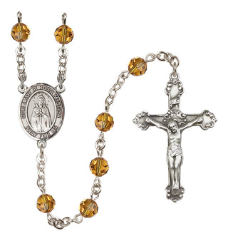 Sterling Silver 6mm Austrian Crystal Our Lady of Rosa Mystica Rosary in Topaz