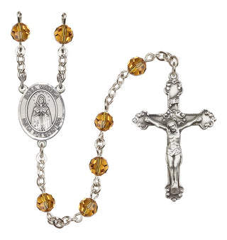 Sterling Silver 6mm Austrian Crystal Our Lady Rosa Mystica Rosary in Topaz