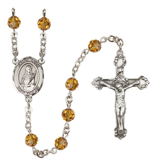 Sterling Silver 6mm Austrian Crystal Saint Lucy Rosary in Topaz
