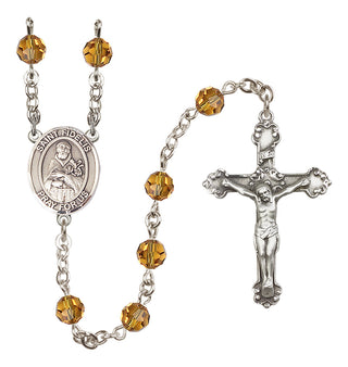 Sterling Silver 6mm Austrian Crystal Saint Fidelis Rosary in Topaz