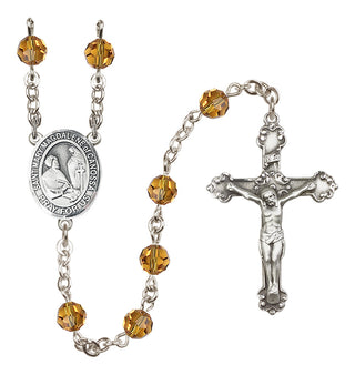 Sterling Silver 6mm Austrian Crystal Saint Mary Magdalene of Canossa Rosary in Topaz