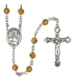 Sterling Silver 6mm Austrian Crystal Guardian Angel Protector Rosary in Topaz