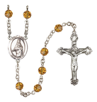 Sterling Silver 6mm Austrian Crystal Saint Emma Uffing Rosary in Topaz