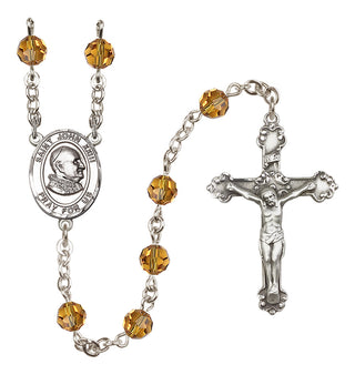 Sterling Silver 6mm Austrian Crystal Saint John Xxiii Rosary in Topaz