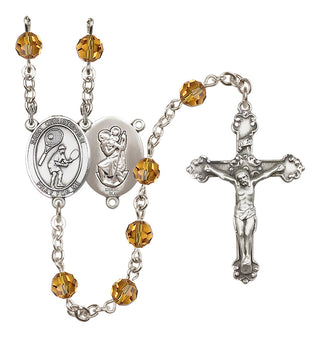 Sterling Silver 6mm Austrian Crystal Saint Christopher/Tennis Rosary in Topaz
