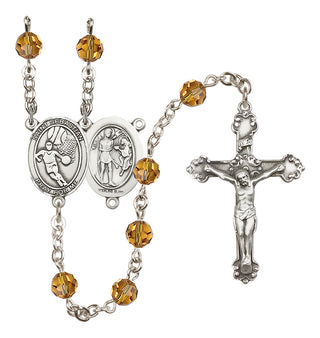 Sterling Silver 6mm Austrian Crystal Saint Sebastian/Basketball Rosary in Topaz