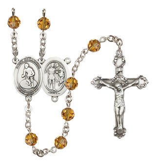 Sterling Silver 6mm Austrian Crystal Saint Sebastian/Wrestling Rosary in Topaz