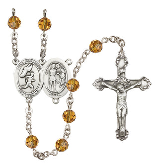 Sterling Silver 6mm Austrian Crystal Saint Sebastian /Track&Field-Men Rosary in Topaz