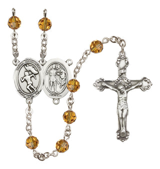 Sterling Silver 6mm Austrian Crystal Saint Sebastian /Track&Field-Women Rosary in Topaz
