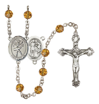 Sterling Silver 6mm Austrian Crystal Saint Sebastian / Dance Rosary in Topaz