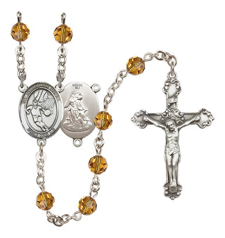 Sterling Silver 6mm Austrian Crystal Guardian Angel/Basketball Rosary in Topaz
