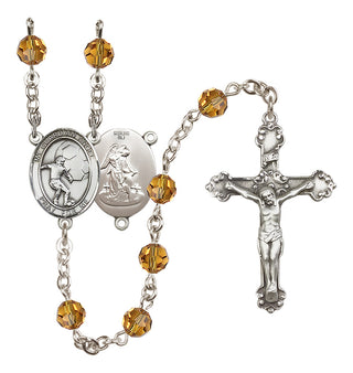 Sterling Silver 6mm Austrian Crystal Guardian Angel/Soccer Rosary in Topaz