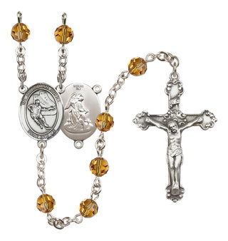 Sterling Silver 6mm Austrian Crystal Guardian Angel/Hockey Rosary in Topaz