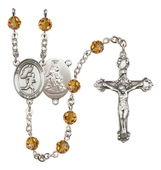 Sterling Silver 6mm Austrian Crystal Guardian Angel/Track&Field-Men Rosary in Topaz