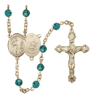 14 Karat Gold-Filled 6mm Austrian Crystal Saint Brendan the Navigator/Navy Rosary in Zircon