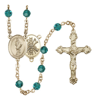 14 Karat Gold-Filled 6mm Austrian Crystal Saint Florian/Firefighter Rosary in Zircon