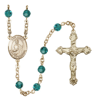 14 Karat Gold-Filled 6mm Austrian Crystal San Judas Rosary in Zircon