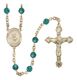 14 Karat Gold-Filled 6mm Austrian Crystal Saint Maximilian Kolbe Rosary in Zircon