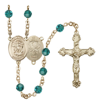 14 Karat Gold-Filled 6mm Austrian Crystal Saint Michael / Nat'l Guard Rosary in Zircon