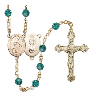 14 Karat Gold-Filled 6mm Austrian Crystal Saint Christopher/Basketball Rosary in Zircon