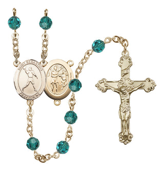 14 Karat Gold-Filled 6mm Austrian Crystal Saint Sebastian/Football Rosary in Zircon