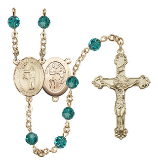 14 Karat Gold-Filled 6mm Austrian Crystal Saint Sebastian / Archery Rosary in Zircon