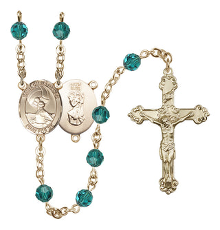 14 Karat Gold-Filled 6mm Austrian Crystal Saint Christopher/Water Polo Women Rosary in Zircon