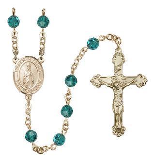 14 Karat Gold-Filled 6mm Austrian Crystal Virgen del Fatima Rosary in Zircon
