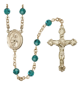 14 Karat Gold-Filled 6mm Austrian Crystal Saint Isaac Jogues Rosary in Zircon