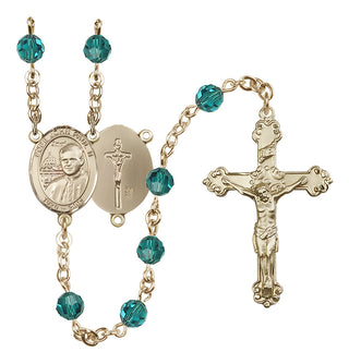 14 Karat Gold-Filled 6mm Austrian Crystal Saint John Paul II Rosary in Zircon