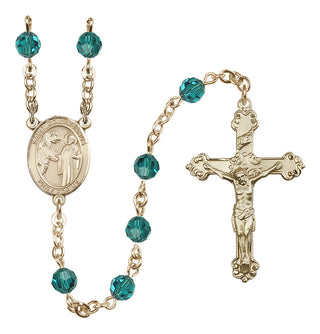14 Karat Gold-Filled 6mm Austrian Crystal Saint Columbanus Rosary in Zircon