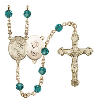 14 Karat Gold-Filled 6mm Austrian Crystal Saint Christopher/Track&Field-Women Rosary in Zircon