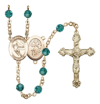 14 Karat Gold-Filled 6mm Austrian Crystal Saint Sebastian / Hockey Rosary in Zircon