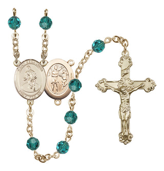14 Karat Gold-Filled 6mm Austrian Crystal Saint Sebastian/Wrestling Rosary in Zircon