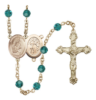 14 Karat Gold-Filled 6mm Austrian Crystal Saint Sebastian /Track&Field-Men Rosary in Zircon