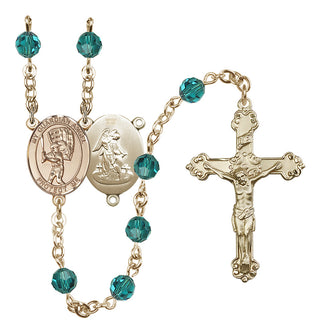 14 Karat Gold-Filled 6mm Austrian Crystal Guardian Angel/Baseball Rosary in Zircon