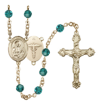 14 Karat Gold 6mm Austrian Crystal Saint Camillus of Lellis / Nurse Rosary in Zircon