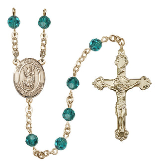 14 Karat Gold 6mm Austrian Crystal San Cristobal Rosary in Zircon