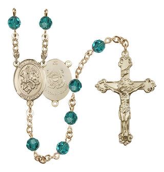 14 Karat Gold 6mm Austrian Crystal Saint George / Coast Guard Rosary in Zircon