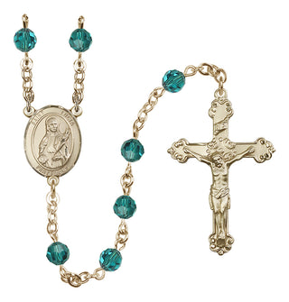 14 Karat Gold 6mm Austrian Crystal Saint Lucia of Syracuse Rosary in Zircon
