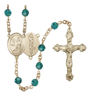 14 Karat Gold 6mm Austrian Crystal Saint Luke the Apostle / Doctor Rosary in Zircon