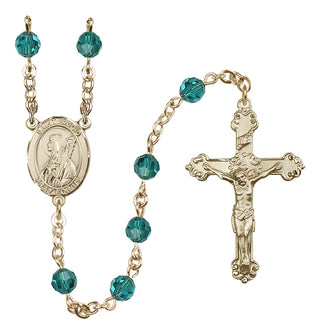 14 Karat Gold 6mm Austrian Crystal Saint Brigid of Ireland Rosary in Zircon