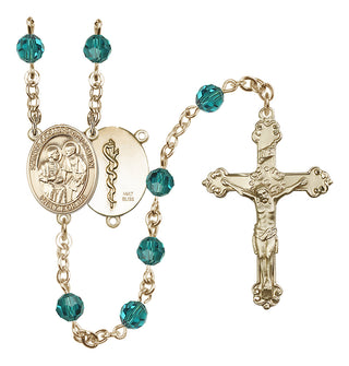 14 Karat Gold 6mm Austrian Crystal Saints Cosmas & Damian / Doctors Rosary in Zircon