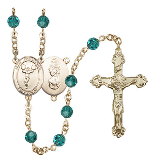 14 Karat Gold 6mm Austrian Crystal Saint Christopher/Cheerleading Rosary in Zircon