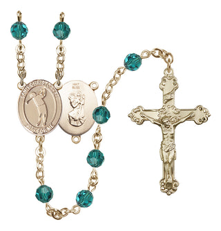 14 Karat Gold 6mm Austrian Crystal Saint Christopher/Golf Rosary in Zircon