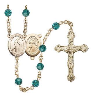 14 Karat Gold 6mm Austrian Crystal Saint Sebastian/Basketball Rosary in Zircon