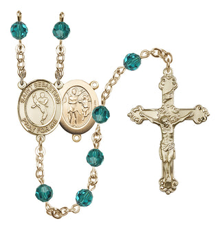 14 Karat Gold 6mm Austrian Crystal Saint Sebastian/Martial Arts Rosary in Zircon